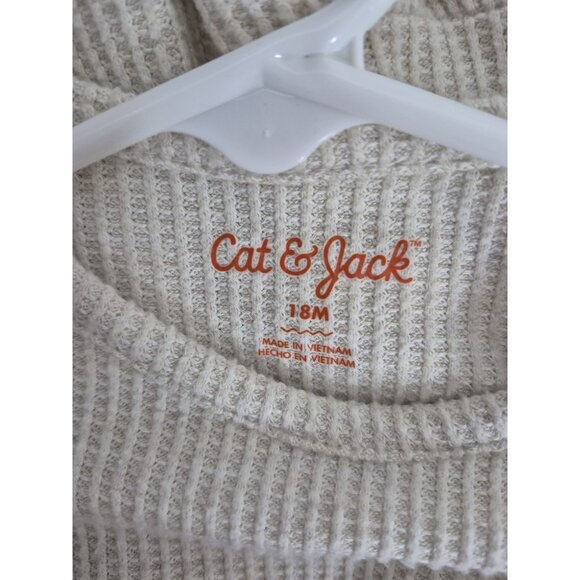 Cat & Jack Long Sleeve Waffle Design Beige Dress Infant Toddler Girls Size 18M - Picture 6 of 7